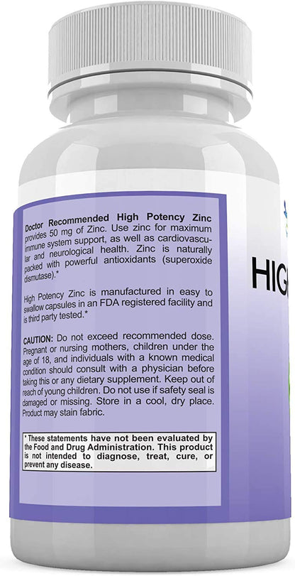 Zinc 50mg Picolinate – Immune Support | 120 Veggie Capsules | High Potency Zinc