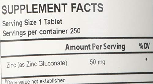 Biotech Nutritions Zinc Gluconate 50 mg – 250 Tablets – Made in USA – Vegetarian/Vegan