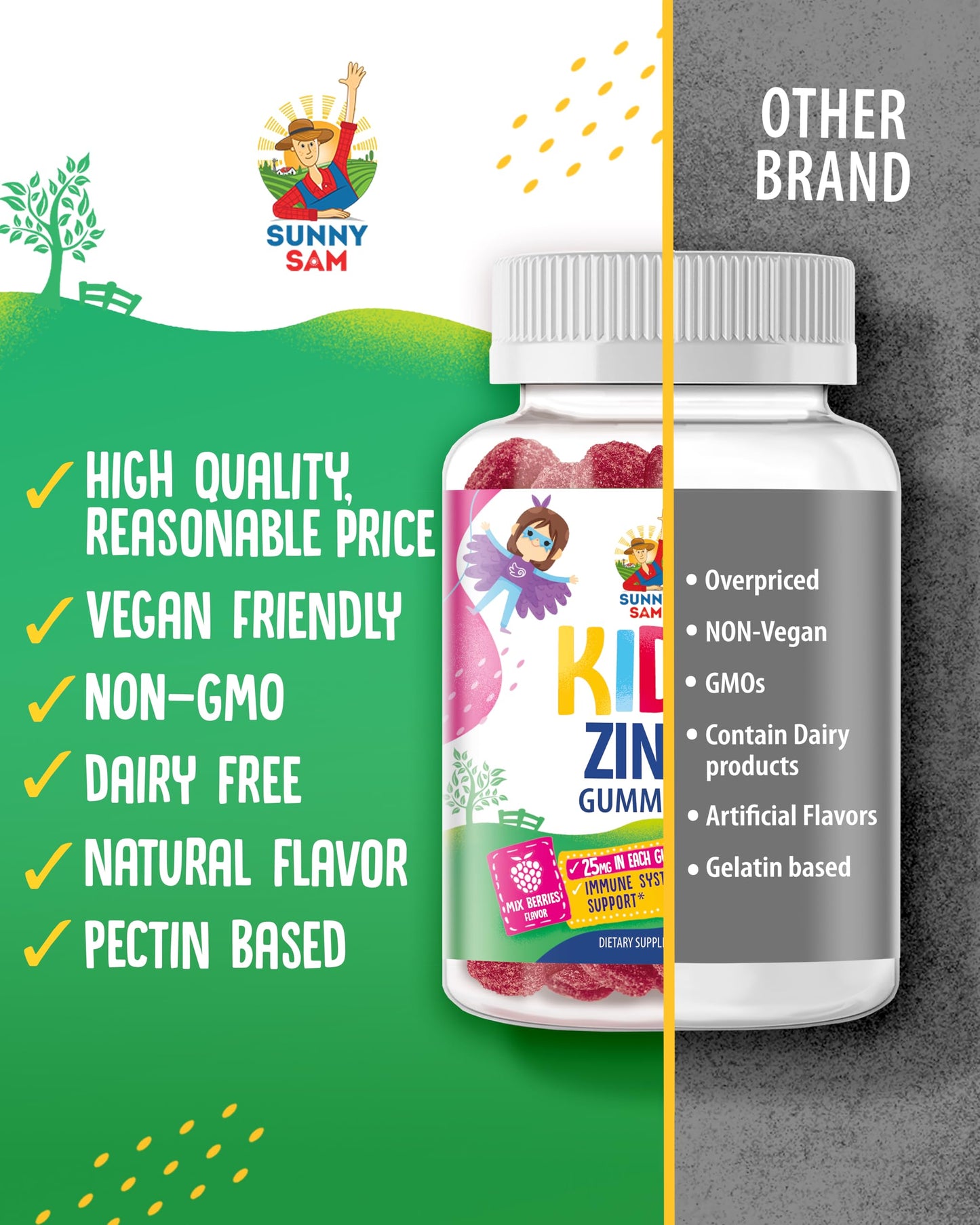 Zinc Gummies for Kids - Immune Support, Low Sugar, Non-GMO | 60 Gummies