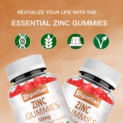 Zinc Gummies 50mg High Potency with Vitamin C, D3 & Elderberry – Immune Support (Vegan, Non-GMO, Gluten Free) – 60 Gummies