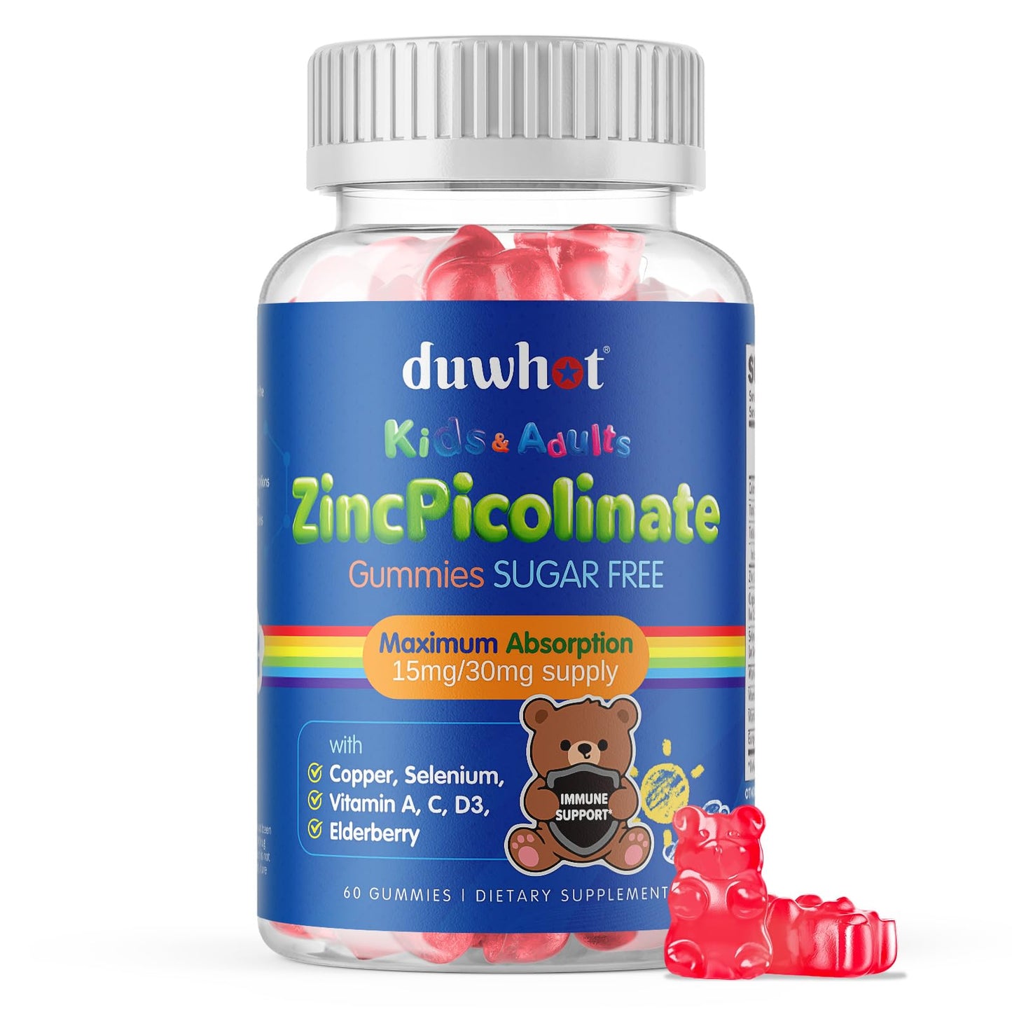 Zinc for Kids Gummies 30mg Picolinate with Copper & Selenium – Immune Support, Growth & Skin (60 Gummies) – Sugar Free