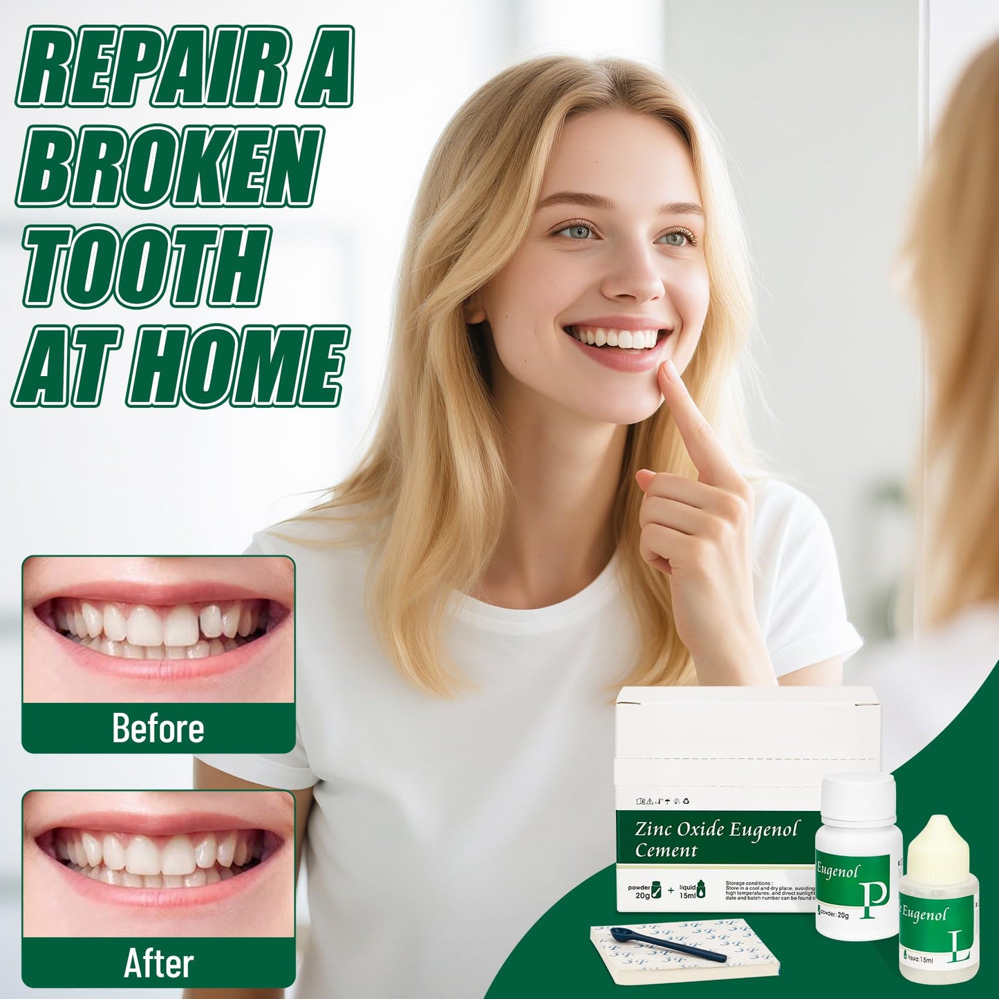 Zinc Oxide Eugenol Dental Cement Kit for Temporary Crowns and Bridges