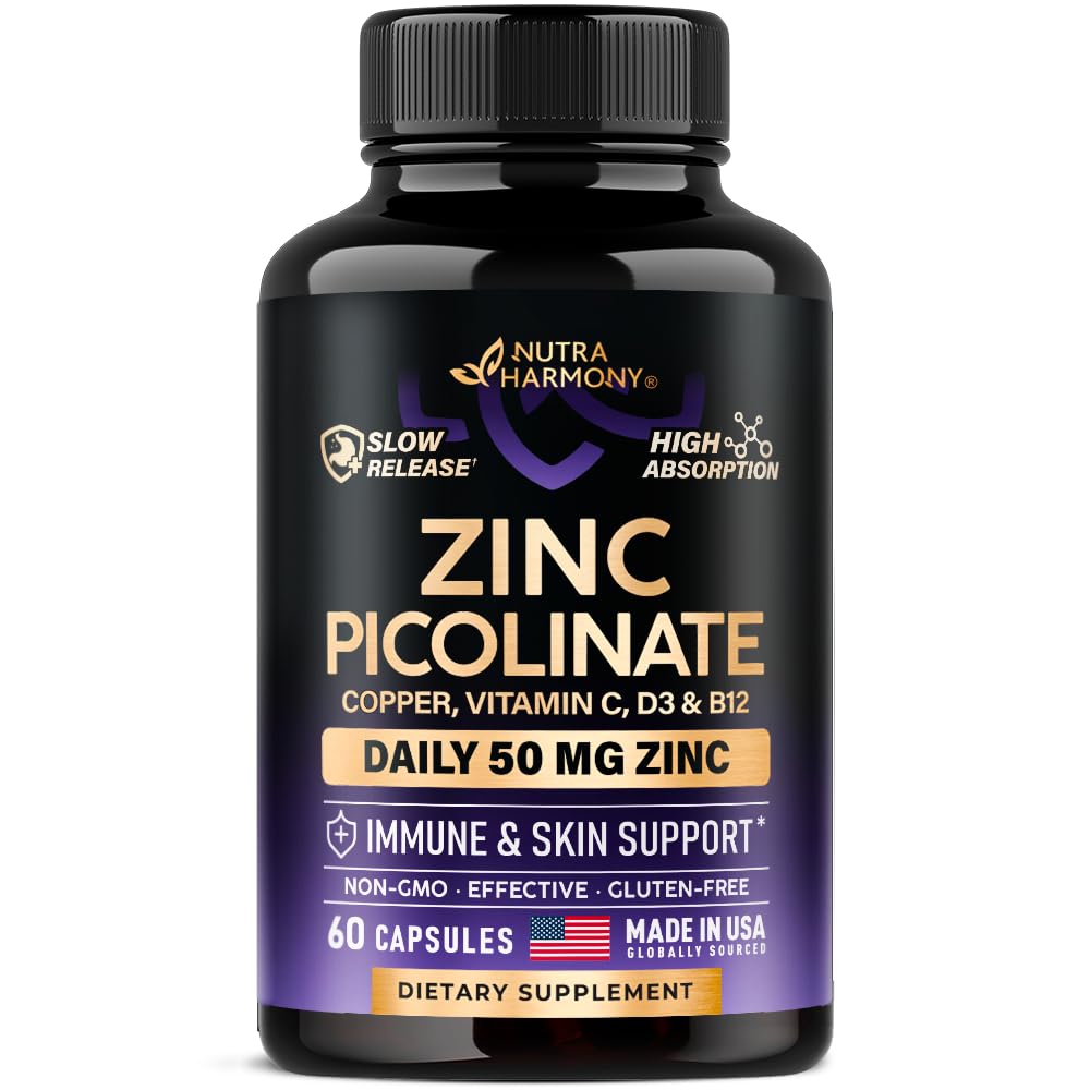 Zinc Picolinate 50mg - Immune Support, Skin Health, Slow Release | 60 Capsules