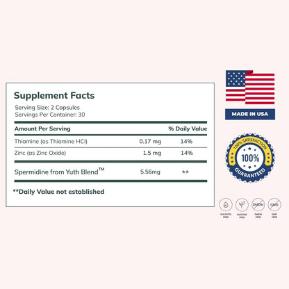 Nova Ultimate Spermidine Supplement - Organic Wheat Germ, Zinc & Thiamine, 60 Capsules