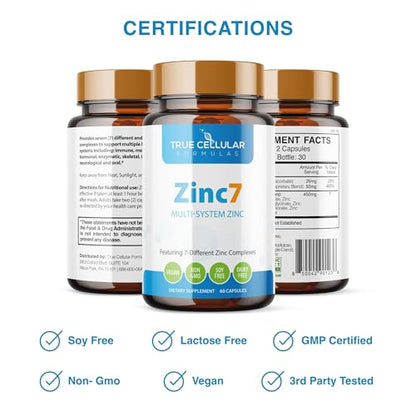 Zinc7 Daily Immune Support (50mg) — Triple Action Zinc Complex | True Cellular Formulas