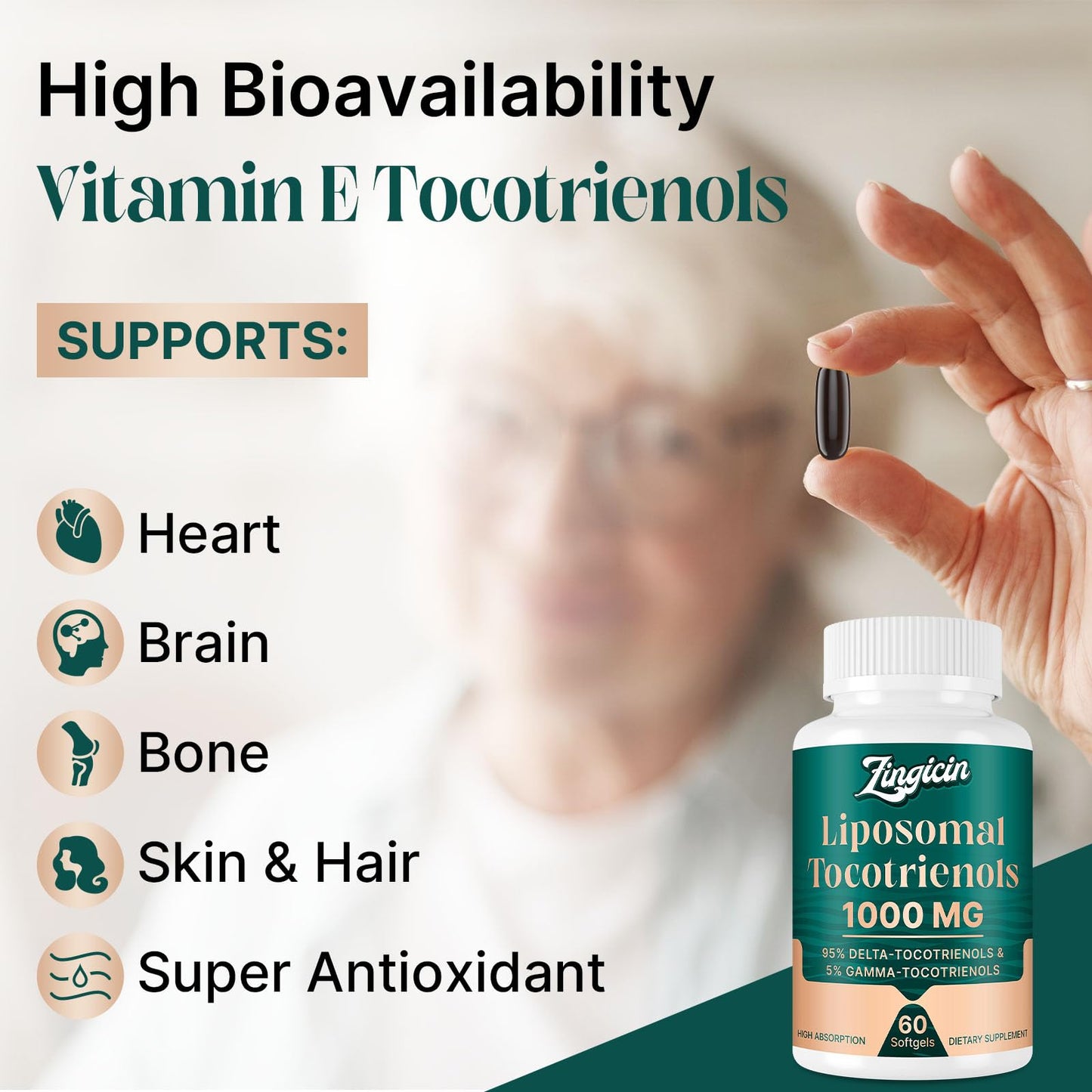 Zingicin Vitamin E Tocotrienols – Liposomal Delta & Gamma Tocotrienols 1000mg | 120 Softgels