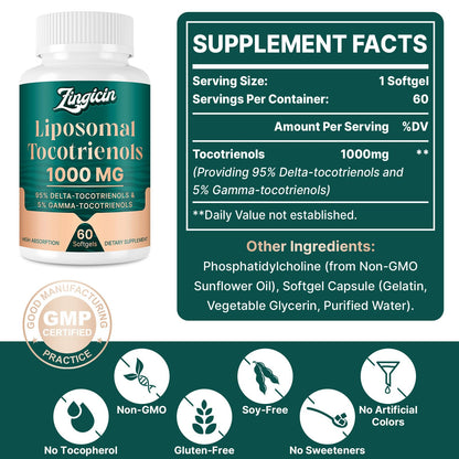 Zingicin Vitamin E Tocotrienols – Liposomal Delta & Gamma Tocotrienols 1000mg | 120 Softgels