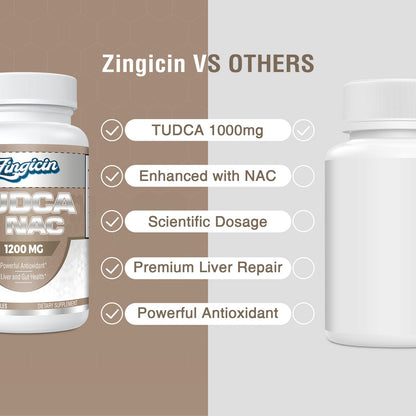 Zingicin TUDCA with NAC 1200mg - 180 Capsules | Liver Support & Antioxidant Formula