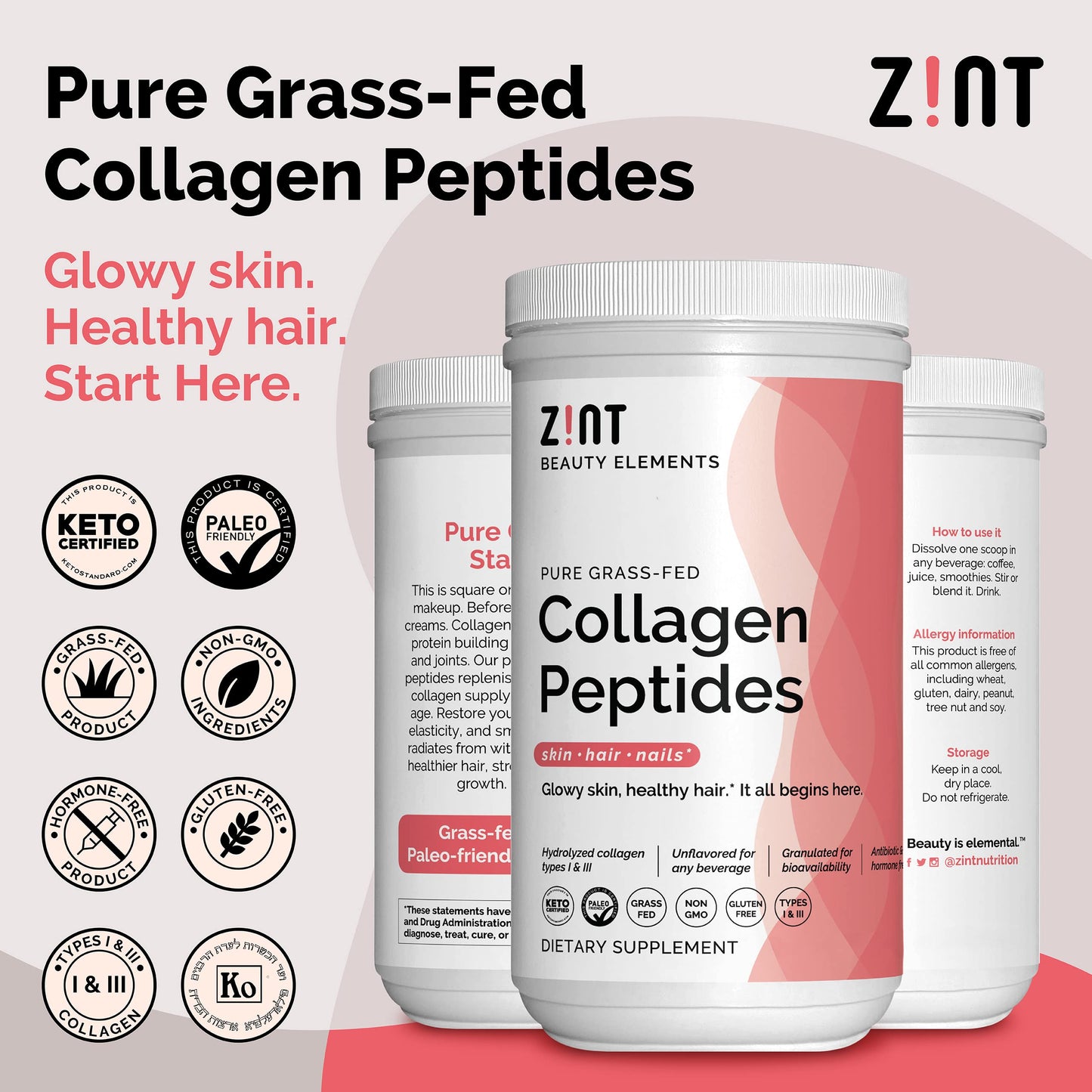 Zint Collagen Peptides Powder XL (32 oz) – Grass-Fed, Hydrolyzed, Unflavored, Paleo & Keto Friendly | Non-GMO