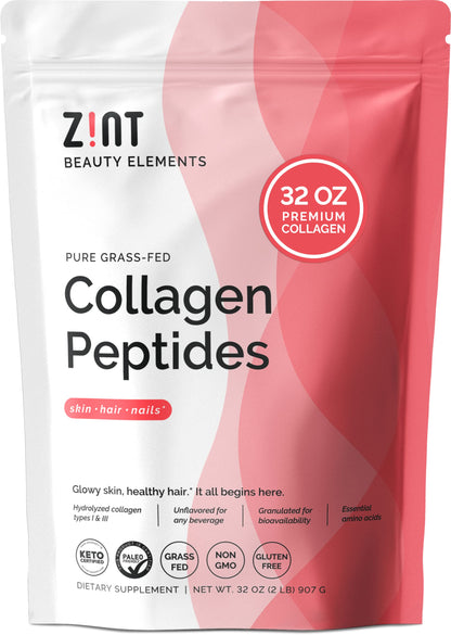 Zint Collagen Peptides Powder (32 oz) – Paleo, Keto, Grass-Fed, Unflavored, Non-GMO