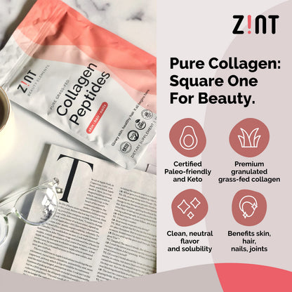 Zint Collagen Peptides Powder (32 oz) – Paleo, Keto, Grass-Fed, Unflavored, Non-GMO