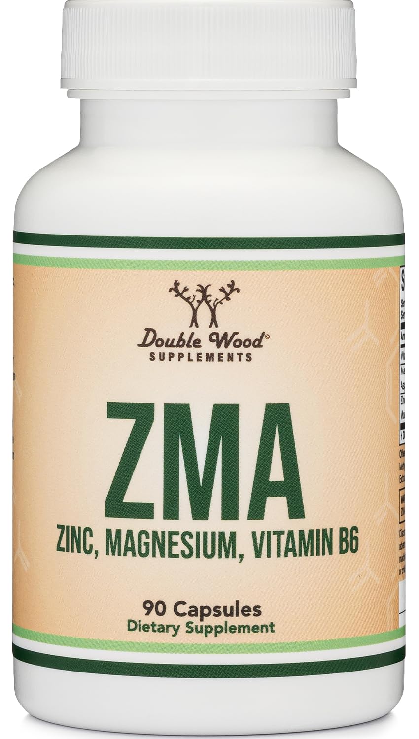 ZMA Supplement for Men and Women (Over 100% Daily Value of Zinc, Magnesium Aspartate, Vitamin B6) 501mg, 90 Capsules for Restfulness and Active Lifestyle Support by Double Wood Supplements