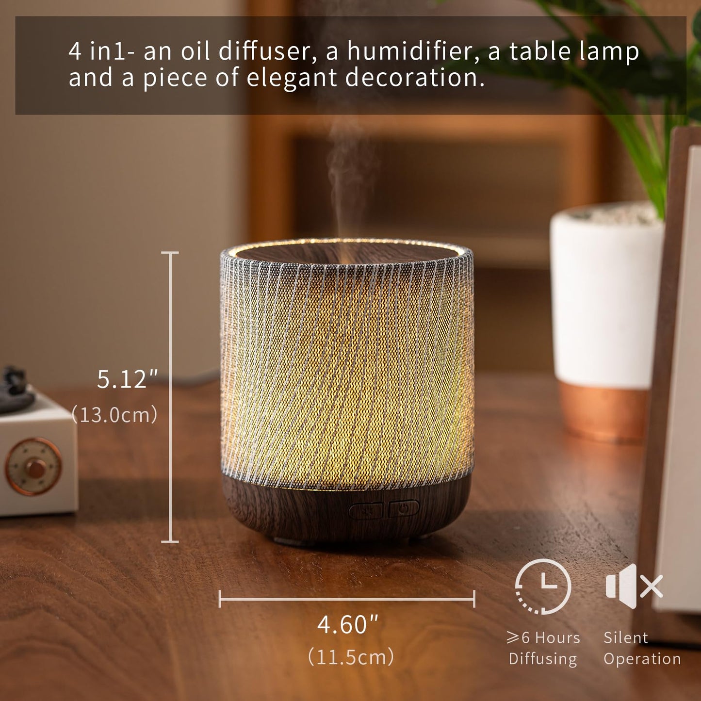 ZmarKraft 200ml Essential Oil Diffuser – Fabric Cover & Night Light (Dark Brown)