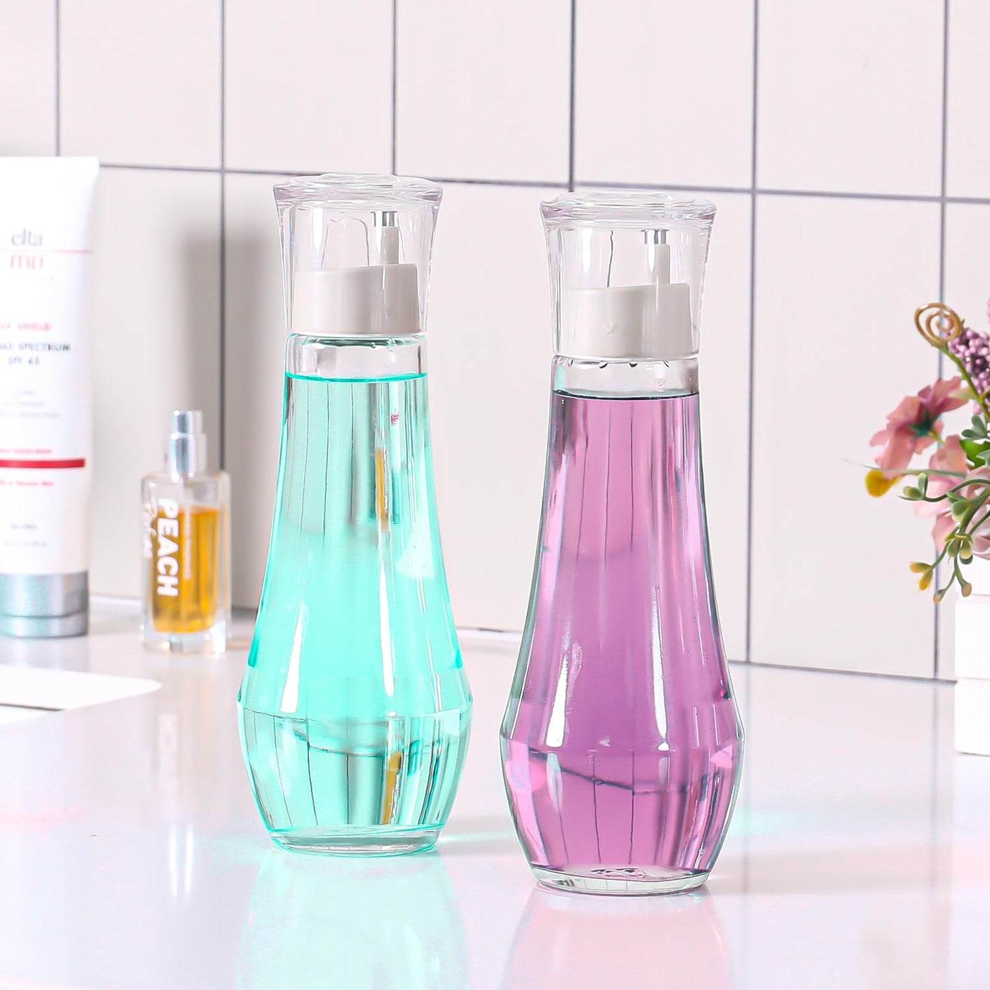 ZOBONETI Glass Mouthwash Dispenser – 8.8 oz, Set of 2, Cup Cap