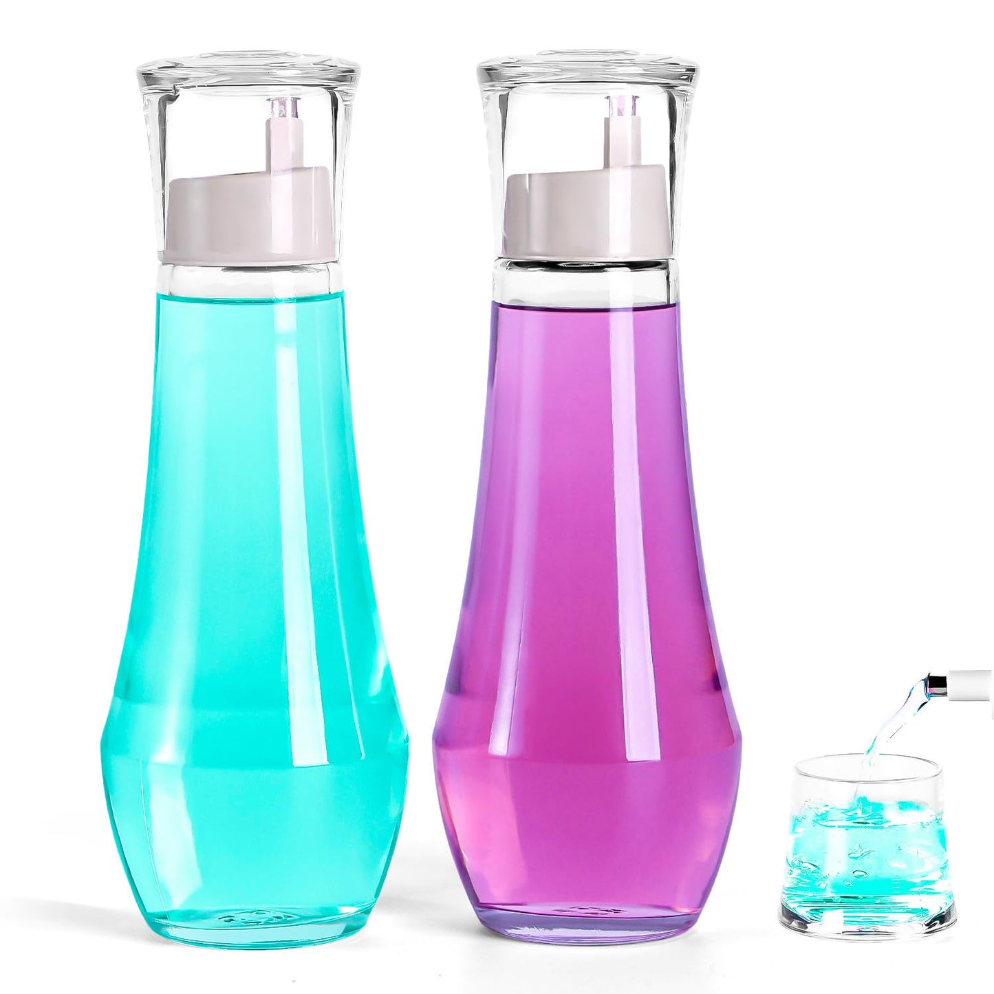 ZOBONETI Glass Mouthwash Dispenser – 8.8 oz, Set of 2, Cup Cap