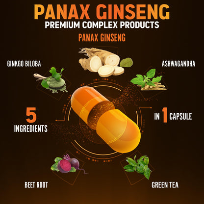 Zolotus Korean Red Panax Ginseng + Ginkgo Biloba, Ashwagandha, Beetroot, Green Tea - 120 Capsules (Pack of 2)