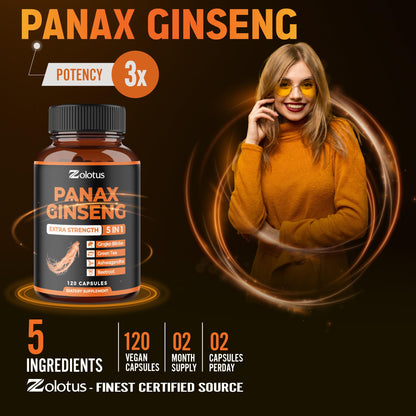 Zolotus Panax Ginseng + Ginkgo Biloba – 120 Capsules (2-Month Supply)