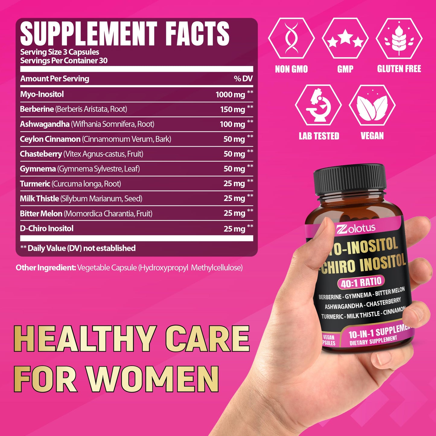 Zolotus Myo-Inositol & D-Chiro Inositol Ideal Ratio - 90 Capsules