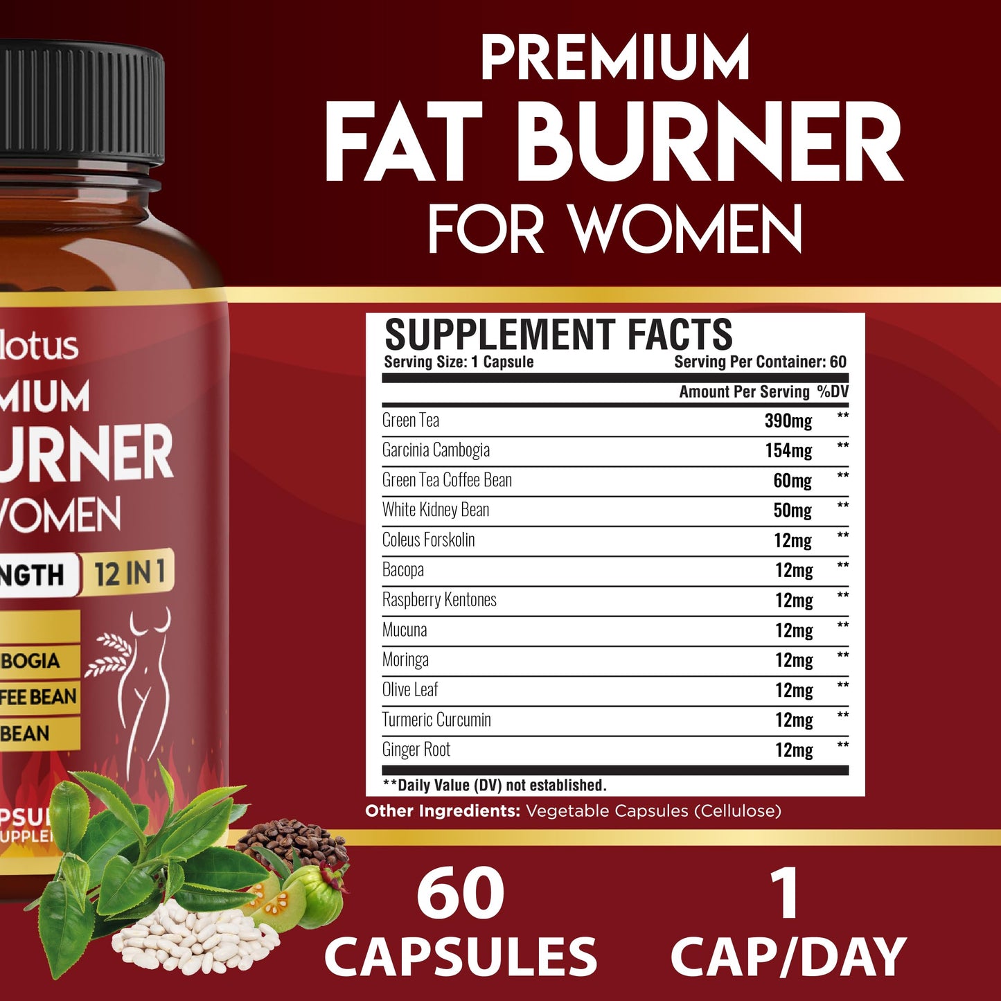 Premium Weight Loss Pills for Women – 2 Months Supply | Best Belly Fat Burners for Women and Men | Metabolism Booster with Green Tea Extract 98%