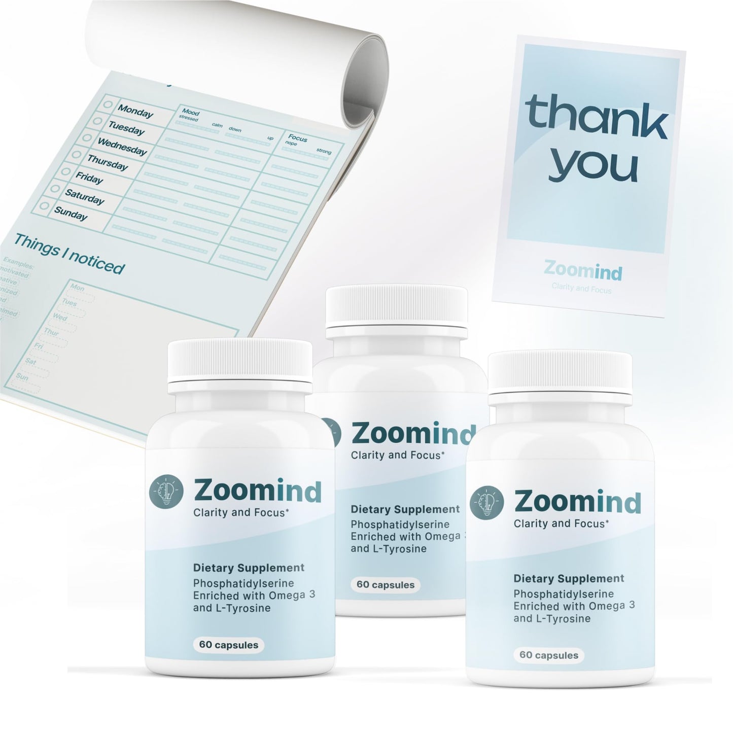 Zoomind Dietary Supplement - Clarity & Focus | Omega-3, Phosphatidylserine PS, L-Tyrosine | 60 Capsules