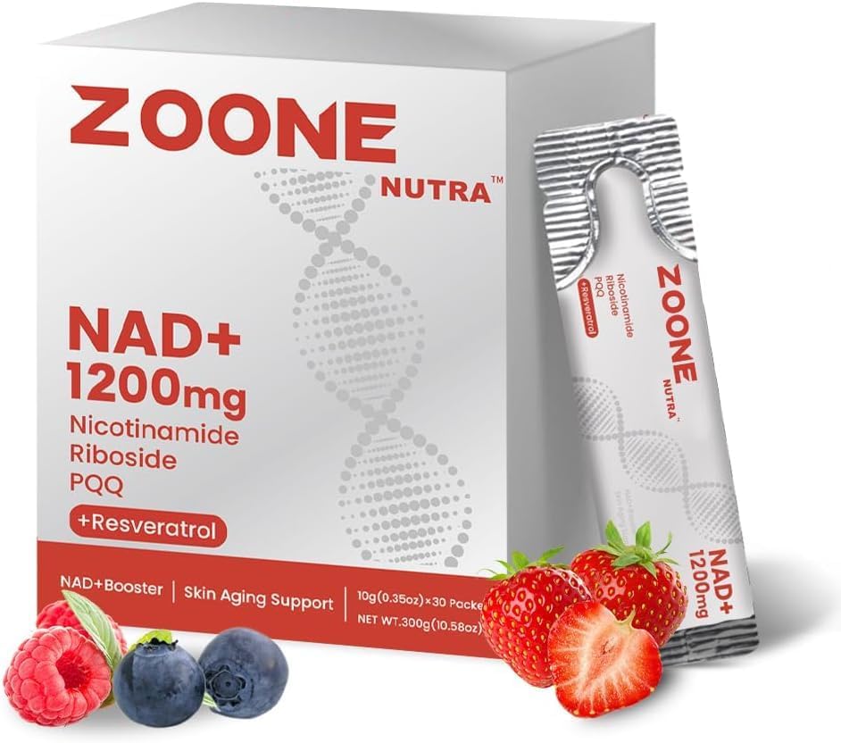 Zoone Nutra NAD 1200mg Supplement with NR, PQQ & Resveratrol – Energy, Longevity & Mental Clarity – 30 Packets