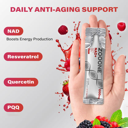 Zooone NAD+ 1000mg Liquid Packets — Premium Nicotinamide Riboside & Resveratrol for Cellular Energy (30-Pack)