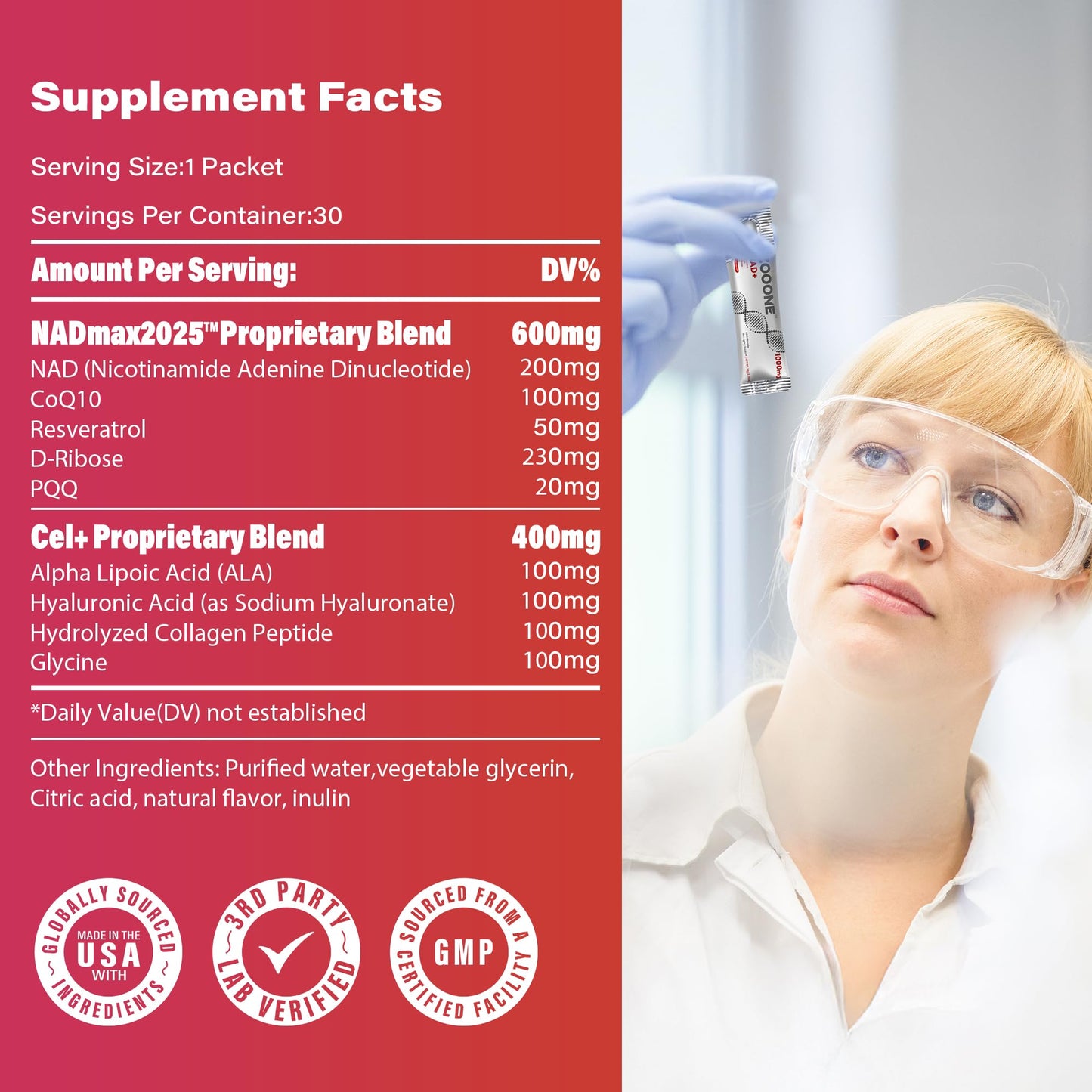 Zooone NAD+ 1000mg Liquid Packets — Premium Nicotinamide Riboside & Resveratrol for Cellular Energy (30-Pack)