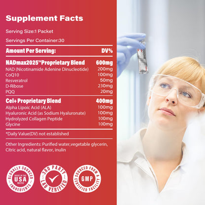 Zooone NAD+ 1000mg Liquid Packets — Premium Nicotinamide Riboside & Resveratrol for Cellular Energy (30-Pack)