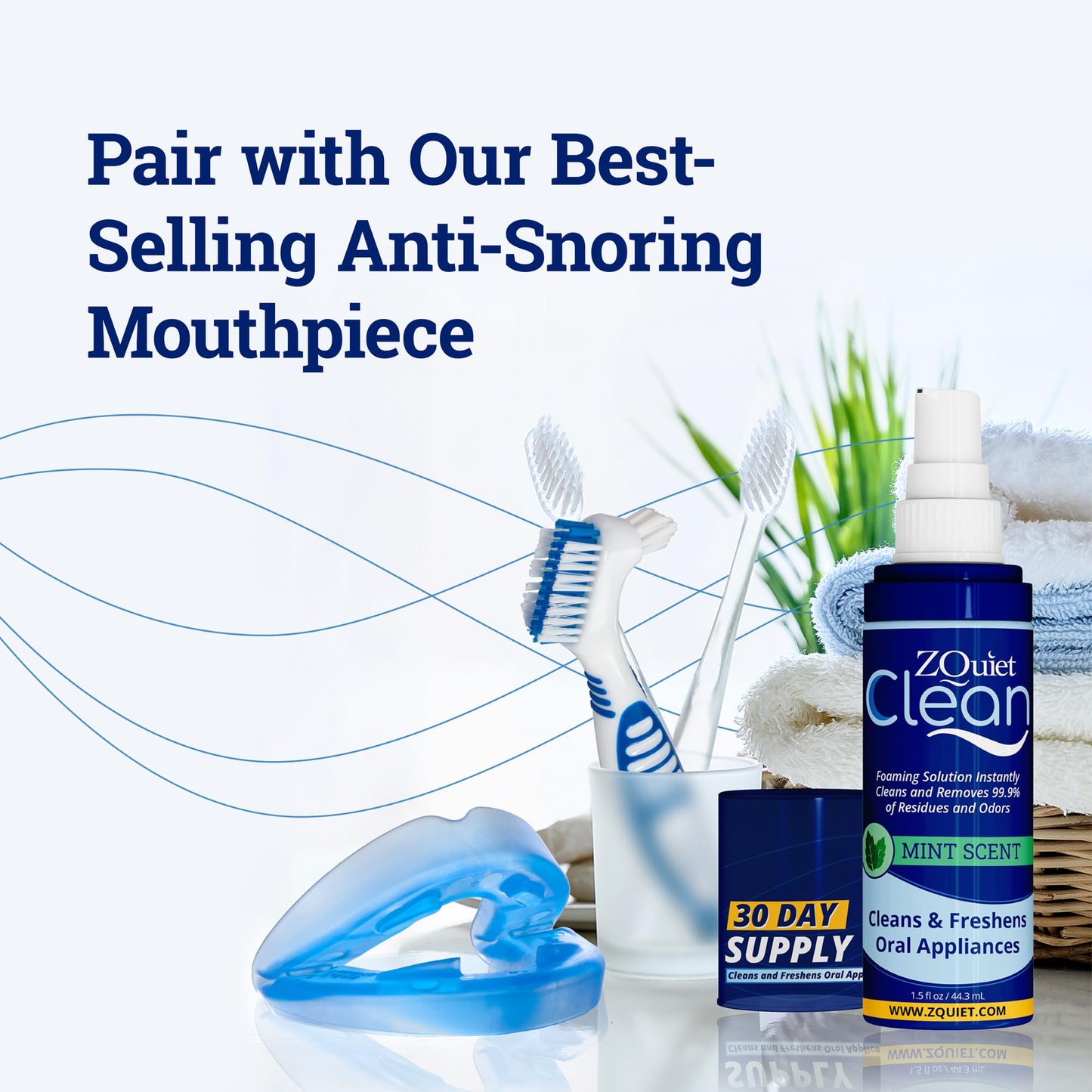 ZQuiet, Clean, Cleaning Solution for All Oral Appliances, Chlorine-Free, Fresh Mint Scent, Travel-Size, TSA-Compliant