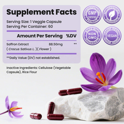ZuriVitaNex Saffron Capsules – 88.5mg for Mood, Vision & Immunity | 60 Caps