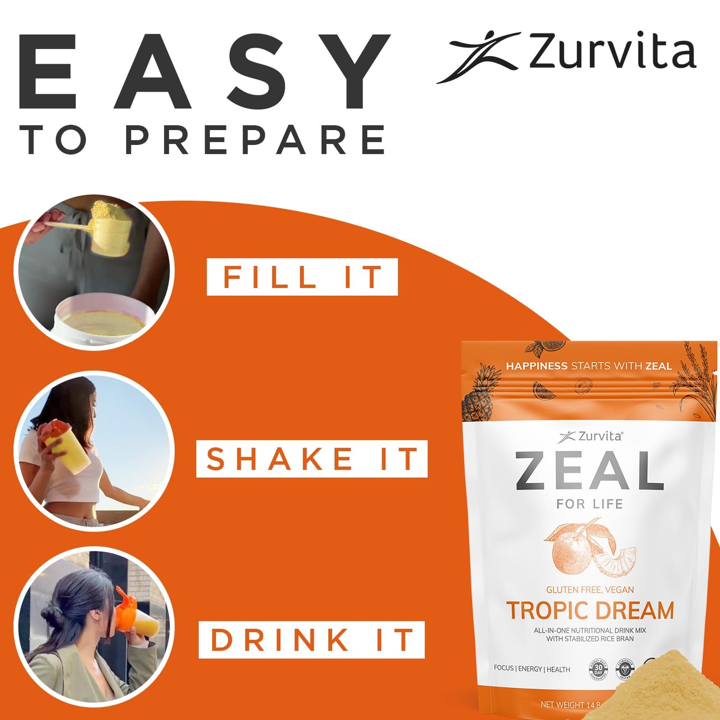 Zurvita Zeal for Life 30-Day Wellness Bag – Tropic Dream Flavor | Daily Nutritional Supplement for Vitality