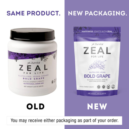Zurvita Zeal for Life - Bold Grape Flavor | Daily Nutrition for Vitality & Wellness - 30-Day Wellness Bag 420g