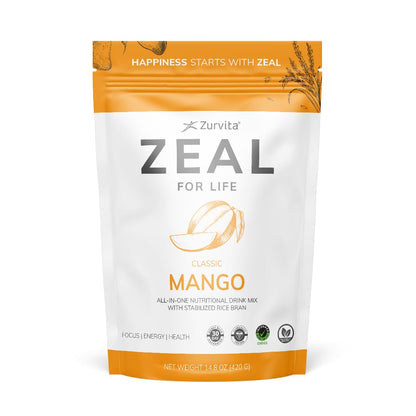 Zurvita Zeal for Life Wellness Drink Mix – Mango Flavor, Gluten-Free & Vegan (30 Servings, 420g)