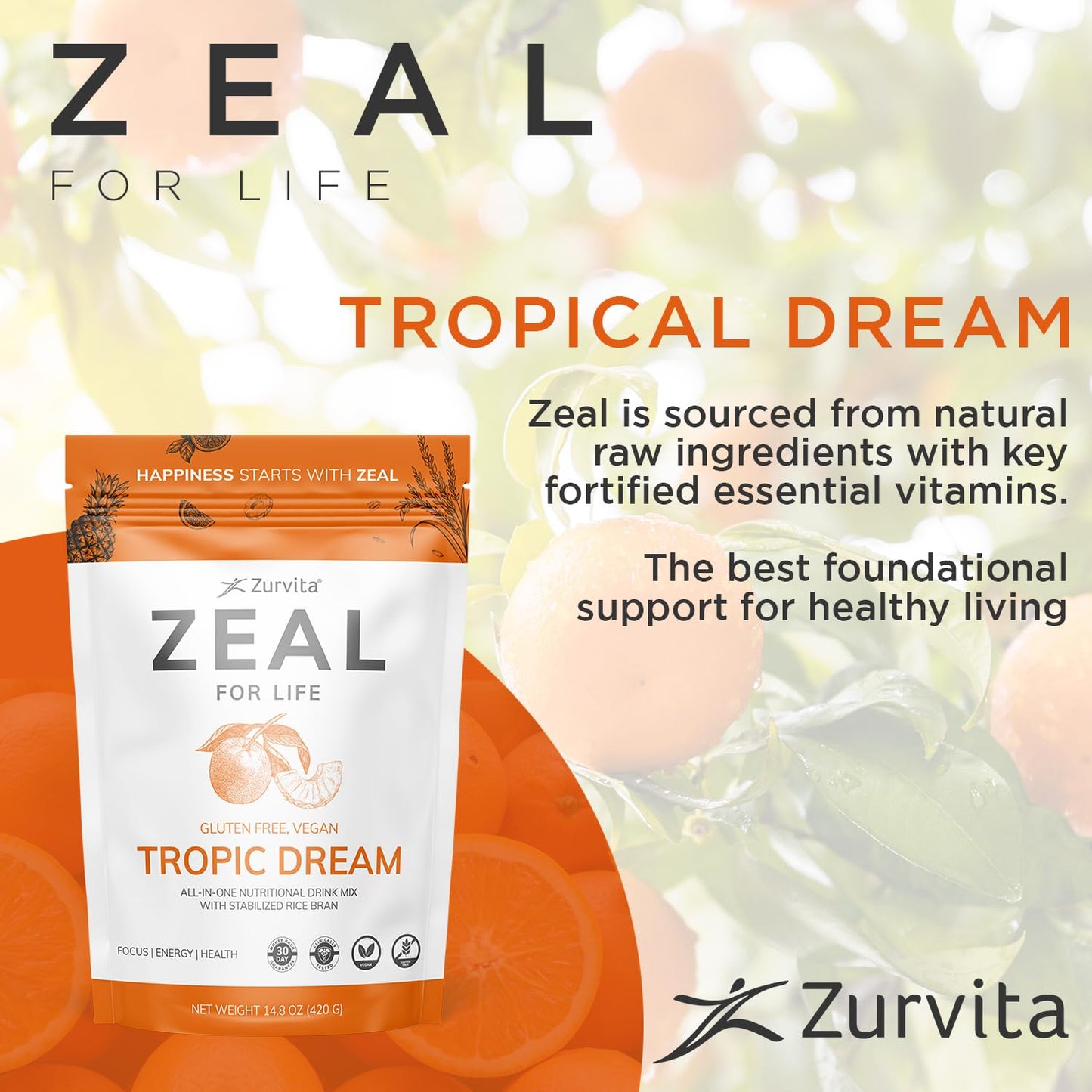 Zurvita Zeal for Life 30-Day Wellness Bag – Tropic Dream Flavor | Daily Nutritional Supplement for Vitality