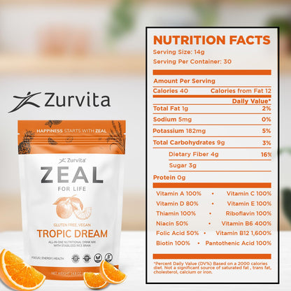 Zurvita Zeal for Life 30-Day Wellness Bag – Tropic Dream Flavor | Daily Nutritional Supplement for Vitality