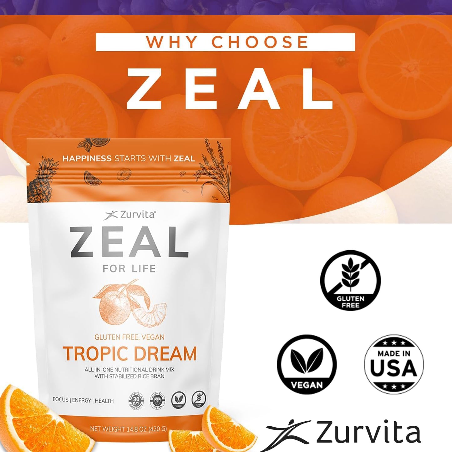 Zurvita Zeal for Life 30-Day Wellness Bag – Tropic Dream Flavor | Daily Nutritional Supplement for Vitality
