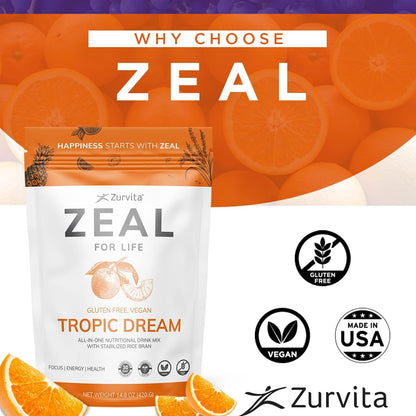 Zurvita Zeal for Life 30-Day Wellness Bag – Tropic Dream Flavor | Daily Nutritional Supplement for Vitality