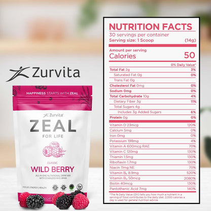 Zurvita Zeal for Life 30-Day Wellness Bag - Wild Berry (Guarana Free) • 420 g