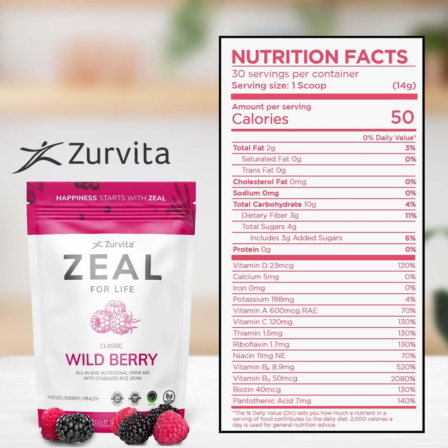 Zurvita Zeal for Life 30-Day Wellness Bag - Wild Berry (Guarana Free) • 420 g
