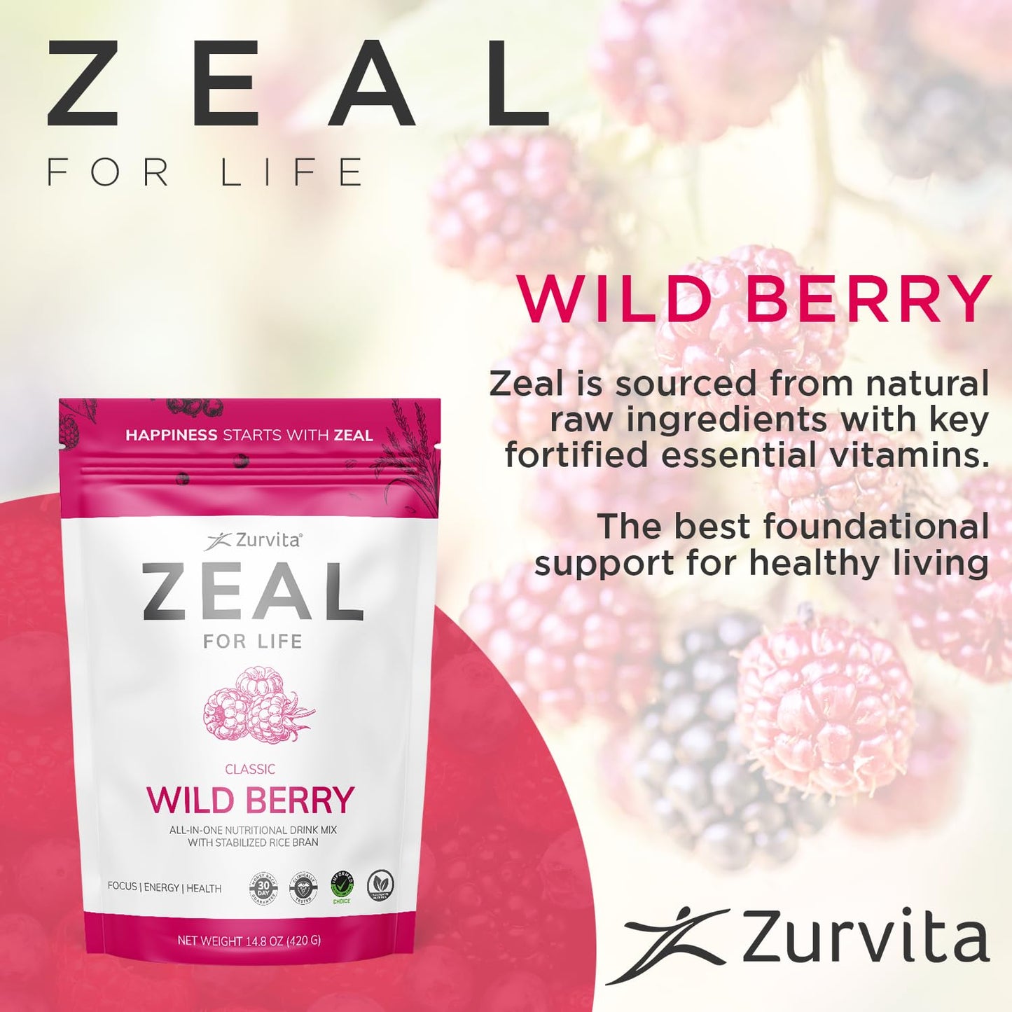 Zurvita Zeal for Life 30-Day Wellness Bag - Wild Berry (Classic) 420 g | Vitality, Immunity & Wellness