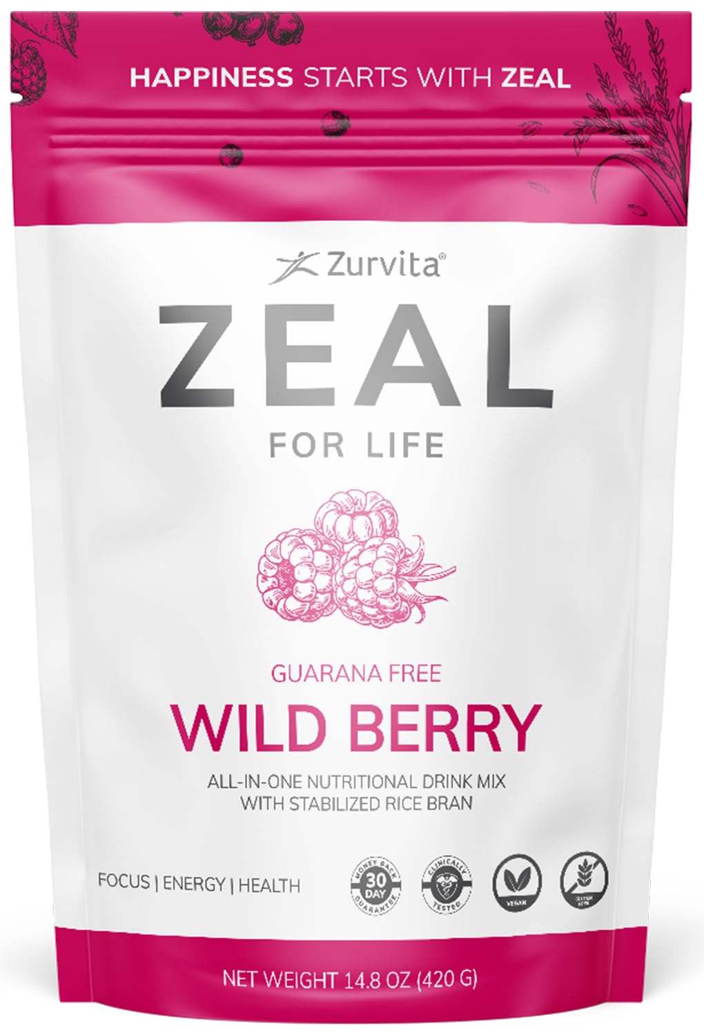 Zurvita Zeal for Life 30-Day Wellness Bag - Wild Berry (Guarana Free) • 420 g