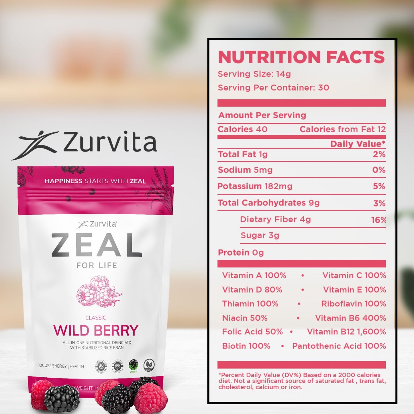 Zurvita Zeal for Life 30-Day Wellness Bag - Wild Berry (Classic) 420 g | Vitality, Immunity & Wellness