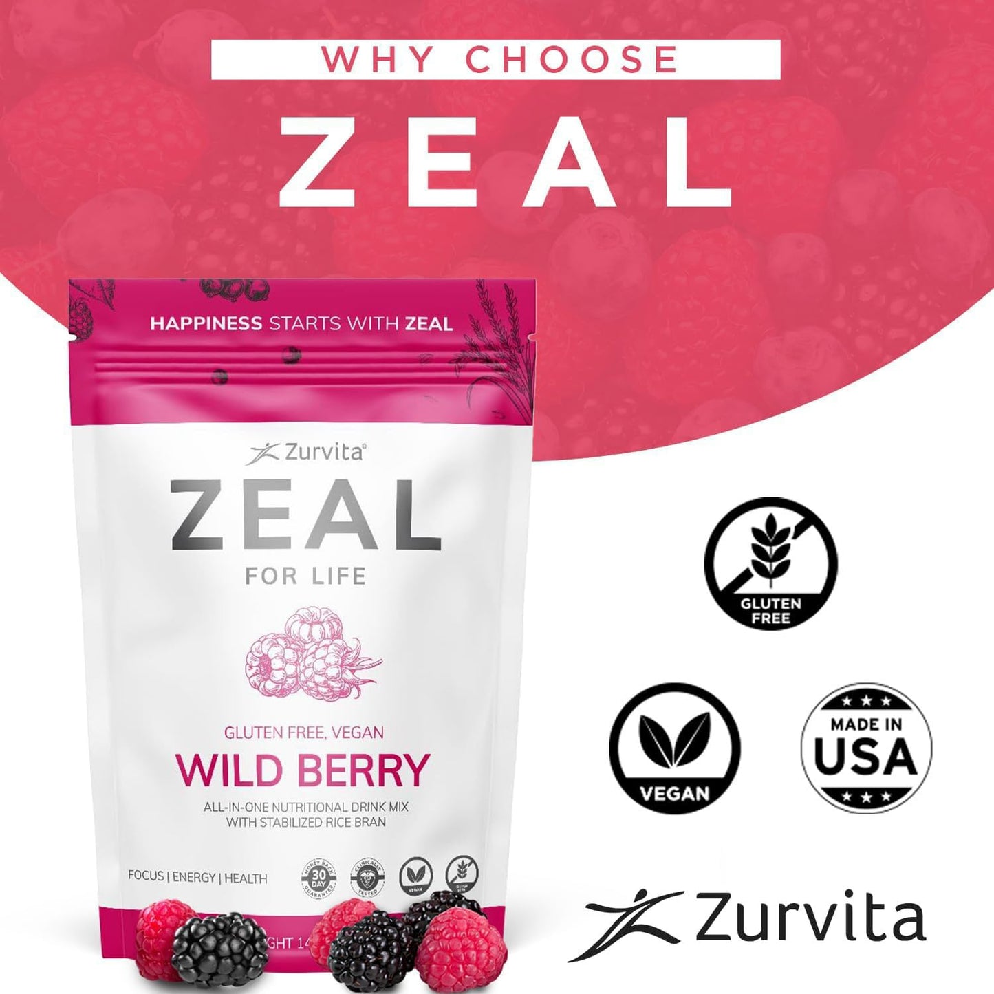 Zurvita Zeal for Life 30-Day Wellness Bag – Wild Berry Flavor (420 g)