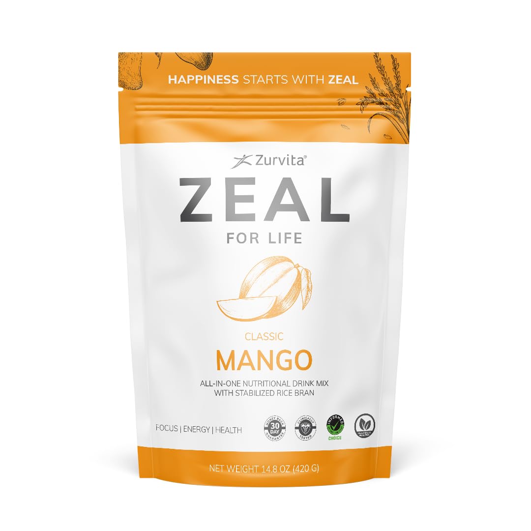 Zurvita Zeal for Life Wellness Drink Mix – Mango Flavor, Gluten-Free & Vegan (30 Servings, 420g)