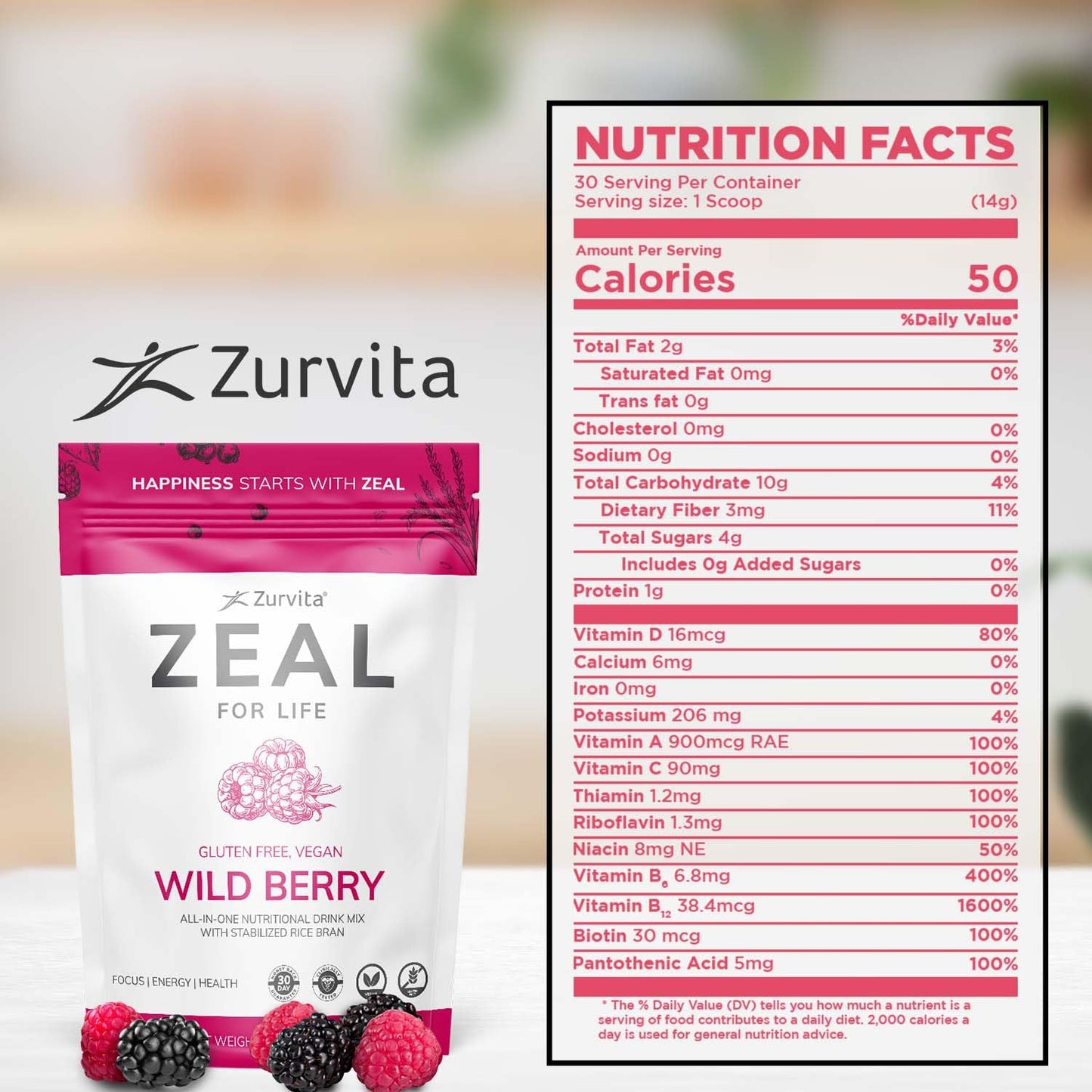 Zurvita Zeal for Life 30-Day Wellness Bag – Wild Berry Flavor (420 g)