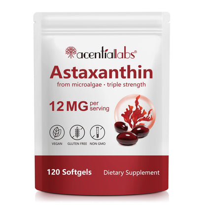 ZUZOKKAHA Astaxanthin 12mg Softgels - 120 Count | Non-GMO, Gluten-Free | Eye, Skin, Brain, Joint & Immune Support