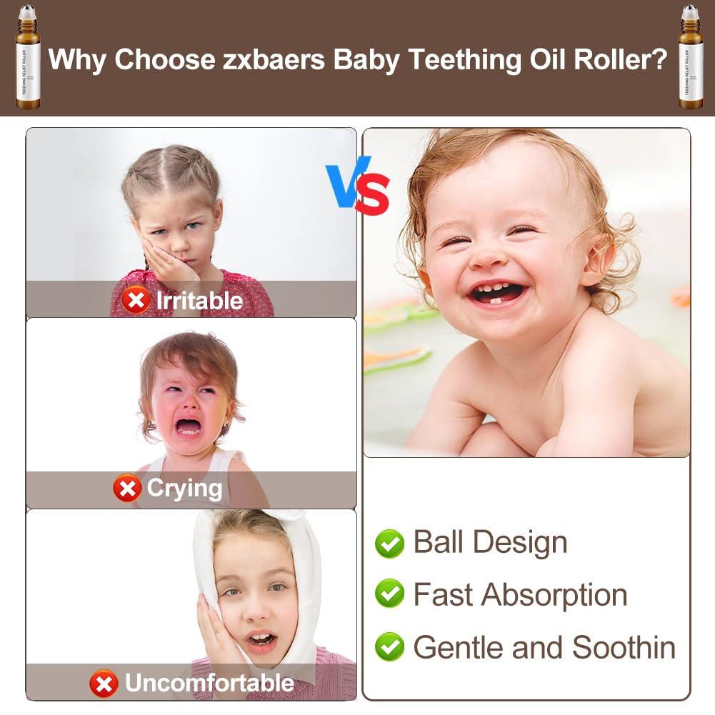 zxbaers 2PCS Teething Roller – All Natural Baby Teething Pain Relief | A Thousand Roses Teething Roller Oil