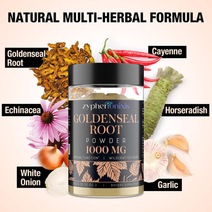 Zypherionixis Wildcrafted Goldenseal Root Powder 1000mg + Echinacea – Immune & Respiratory Support | 60 Servings