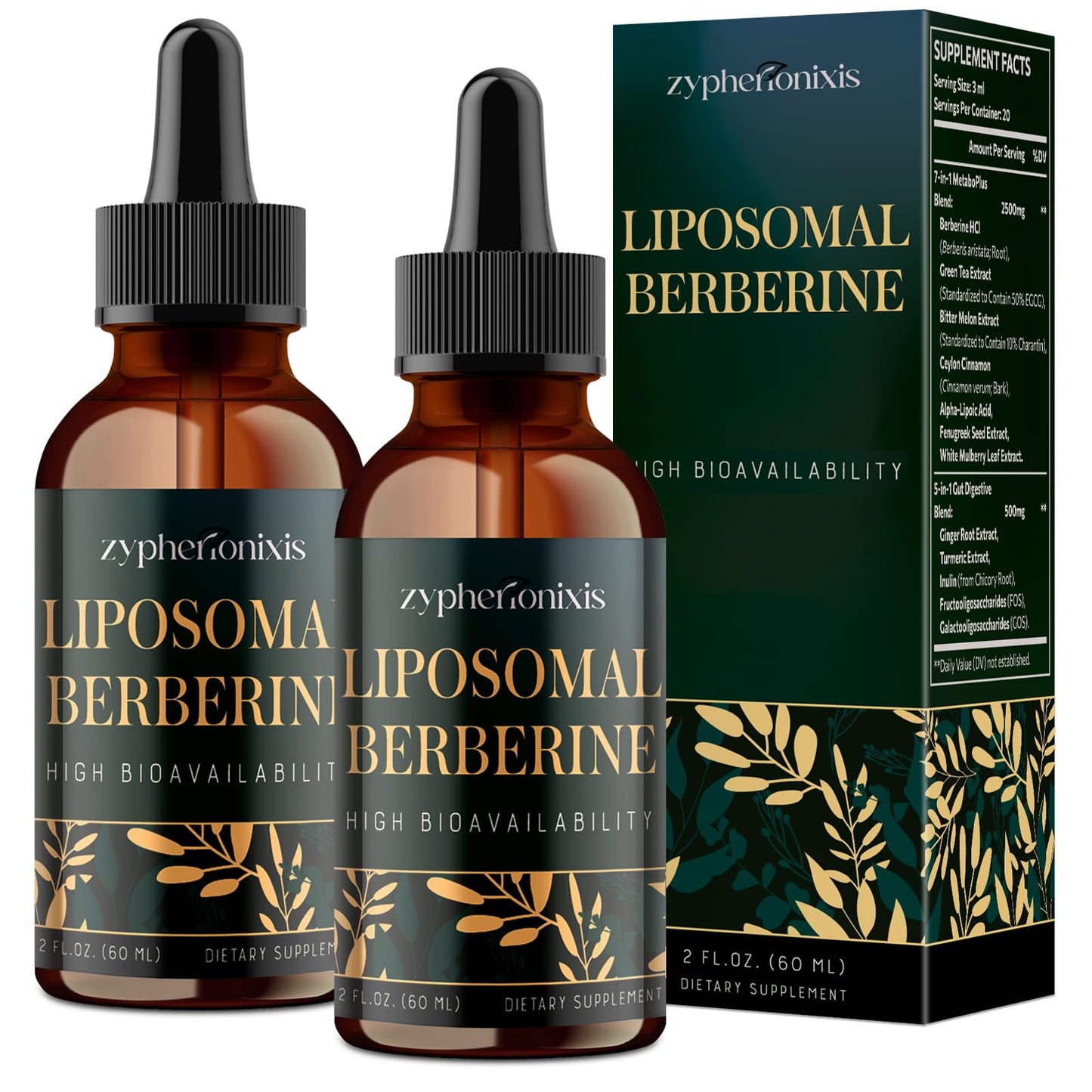 Zypherionixis Liposomal Berberine HCL Drops – 3000mg, 12-in-1 Formula, Sugar Free