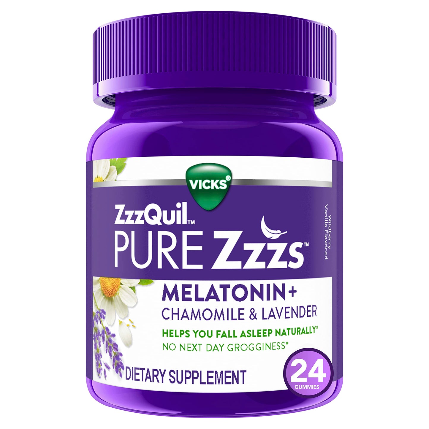 ZzzQuil PURE Zzzs Melatonin Gummies - 2mg Sleep Aid with Chamomile & Lavender | Wildberry Vanilla, 24 Gummies